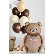 Papyonlu Kahverengi Ayıcık Folyo Balon & 10’lu Kahverengi Tonlar Balon Seti