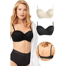 Cottonhill Beauty Balenli Toparlayıcı Straplez Sütyen 2'li Paket-2 Dikişsiz Rahatlık ve Sabit Kap Özelliği