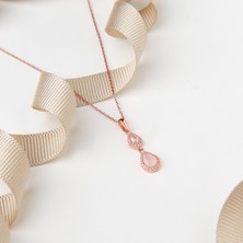 925  Ayar  Rose  Kaplama  Damla  Kuvars Taşlı  Gümüş  Kolye