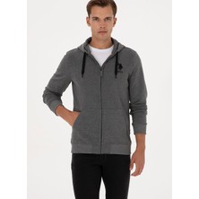 Antrasit Erkek Kapüşon Regular Fit Logo Baskılı Sweatshirt Garman