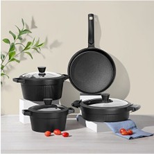 Royal Elite Siyah 7 Parça Tencere Set