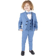 Erkek Çocuk Ceketli Smokin Takım Elbise Ceket, Pantolon, Yelek, Gömlek ve Papyon