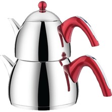 Kahramanlar Turkuaz Mini Boy Çelik Çaydanlık Takımı-Kırmızı