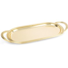 Altın Rengi Oval Kulplu Metal Tepsi 48X21 cm
