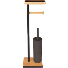 Siyah Metal Tepsili ve Fırçalı Tuvalet Kağıdı Standı