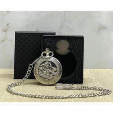 Özel Kutulu Tren Temali Gümüş Köstekli Saat ALK4675 ( Lisinya )