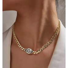 Altın Rengi Choker Kolye Taşlı Göz Charmlı Kolye