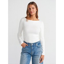 31401 Büzgülü Kayık Yaka Top-Ekru