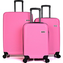 3000 Unisex 3'lü Valiz Seti Pembe Büyük Boy Orta Boy Kabin Boy