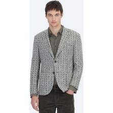 Haki Desenli Modern Fit Yün Karışımlı Örme Ceket