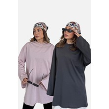 C&city Kadın Oversize Geniş Kol 2'li Paket T-Shirt Pamuklu Uzun Kol Casual Stil 964 Lila/füme