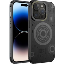 Apple iPhone 14 Pro Kılıf N7TH Wireless Şarj Özellikli Desenli Hot Kapak-Siyah