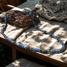 Ayre Style Lapis Lazuli Doğal Taşı Erkek Uzun Kolye (51 Cm) -Lapis Lazuli Hematit Güç ve Denge Kolyesi