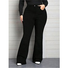 Noxter Kadın Büyük Beden Siyah Denim Pantolon Regular Kesim 5 Cep ile Şık Tasarım