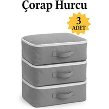(3 Adet) Çorap Hurcu Gri Kumaş Organizer Fermuarlı Saklama Hurcu Çekmece Içi Düzenleyici 29X24X17CM