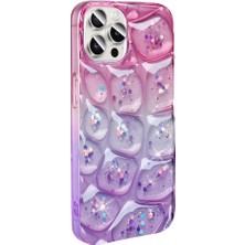Apple iPhone 14 Pro Max Kılıf Simli 3D Desenli N7TH Hacar Kapak-Pembe-Mor
