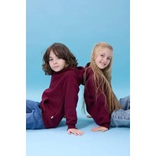 Unisex Kapüşonlu Kanguru Cepli Şardonlu Kışlık Sweatshirt - Bordo