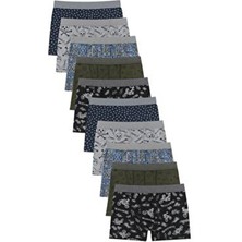 10'lu Erkek Likralı Pamuklu Desenli Boxer