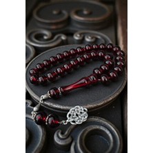 Oval Kesim Toz Kehribar Tesbih Koyu Renk Bordo Tespih