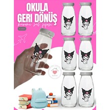 6 Adet Kuromi Suya Dayanıklı Etiketli Damlatmaz Kapaklı Sağlıklı Cam Süt Meşrubat Su Şişesi Suluk