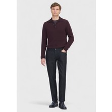 Siyah Düz Slim Fit Denim Pamuk Karışımlı Pantolon