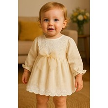 Kız Bebek Dantel Detaylı Elbise Tül Fiyonklu Uzun Kollu Mevsimlik 3-6-9-12-18-24AY
