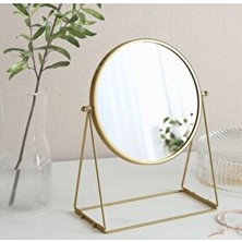 Quick Çift Taraflı Dönebilen Makyaj Aynası Çap 17 cm Büyüteçli Masa Üstü Ayaklı Ayna Altın Renk