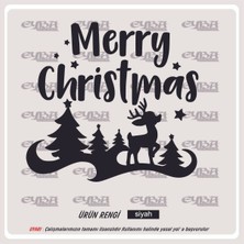Merry Cristimas Yavru Ceylan Yılbaşı Sticker Süs Cam Kar Tanesi Yapıştırma