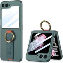 Galaxy Z Flip 6 Kılıf Kamera Korumalı Yüzüklü Karbon Tasarımlı N7TH Flip Ring Kıpta Kapak-Gri-Yeşil