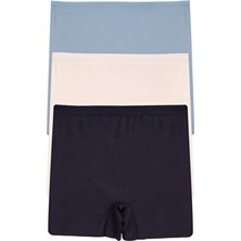 Kadın Lazer Kesim Dikişsiz Kadın Boxer Külot 3 Lü Paket Yüksek Bel Polyester Lacıvert