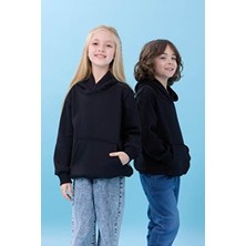 Perendi Unisex Kapüşonlu Siyah Kanguru Cepli Kışlık Sweatshirt - Yumuşak Pamuklu Tasarım