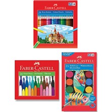 Faber Castel 24'lü Kuru Boya + Faber Castel 24'lü Pastel Boya + Faber 21'li Sulu Boya / 69 Parça Set