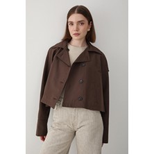 Jaste Kadın Kruvaze Yaka Astarlı Trençkot ACI KAHVE