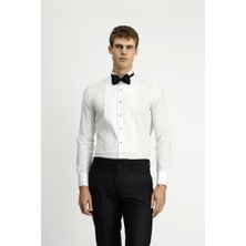Slim Fit Dar Kesim Desenli Pamuklu Ata Yaka Gömlek
