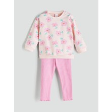 Lc Waikiki Yeni Sezon Bisiklet Yaka Baskılı Kız Bebek Sweatshirt ve Tayt 2'li