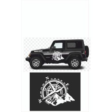 Pusula Dağ Off Road Araba Sticker, 50 x 40 cm Siyah Oto Sticker