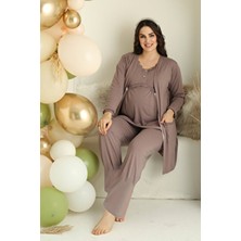 Kadın Hamile Lohusa 3’lü Pijama Seti – Şık Dantel ve Pratik Düğme Detaylı