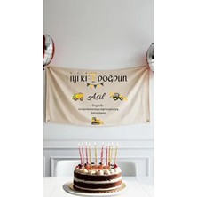 Puppetzzz Isme Özel Iş Makinası Konseptli Doğum Günü Duvar Halısı Flaması