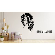 Uzun Saçlı Kuaförü Cam Yapışkan Duvar Stickerı Güzel Kadın Işyeri Ismi Size Özel