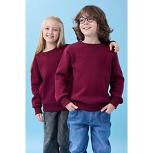Perendi Unisex Basic Bordo Bisiklet Yaka Kışlık Sweatshirt - Şardonlu ve Cepsiz Tasarım