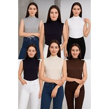 Hashtag Kadın Balıkçı Yaka Sıfır Kol Body 6'lı Set Viskon Kumaş
