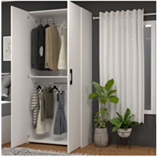 Mobilique Beyaz Retro-8 Iki Askılı Gardırop 92 cm Genişlikte Iki Kapaklı Suntalam Malzemeden Modern Tasarım