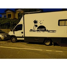 Deniz Palmiye Gün Batımı 250X118CM Karavan Kamp Sticker