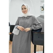 6644- Yakalı Fermuarlı Kap Gri
