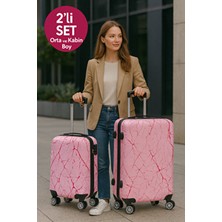Valiz - Kabin & Orta & 2'li Set - WX-300 Baskılı Şeker Pembe 2 'li Set Valiz
