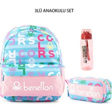 Benetton Çanta Depo Anaokulu Kreş 2025 Unisex Ikonik Logo Baskılı Çanta Seti 3 Parça Set