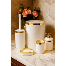 5 Parça Akrilik Banyo Seti, Şık ve Kaliteli Akrilik, Altın Renk Detaylı, Beyaz