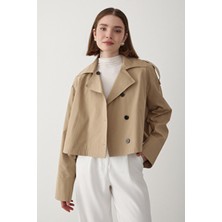 Jaste Kadın Kruvaze Yaka Astarlı Trençkot BEJ