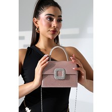 Moda Lime Kadın Simli Kulp Detaylı Zincir Askılı Abiye Çanta Tekstil Materyal Party Koleksiyonu