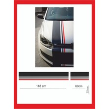 118X22 + 60X22 Çift Çizgi Şerit Kaput Sticker Tüm Araçlara Uyumlu Siyah Kırmızı
